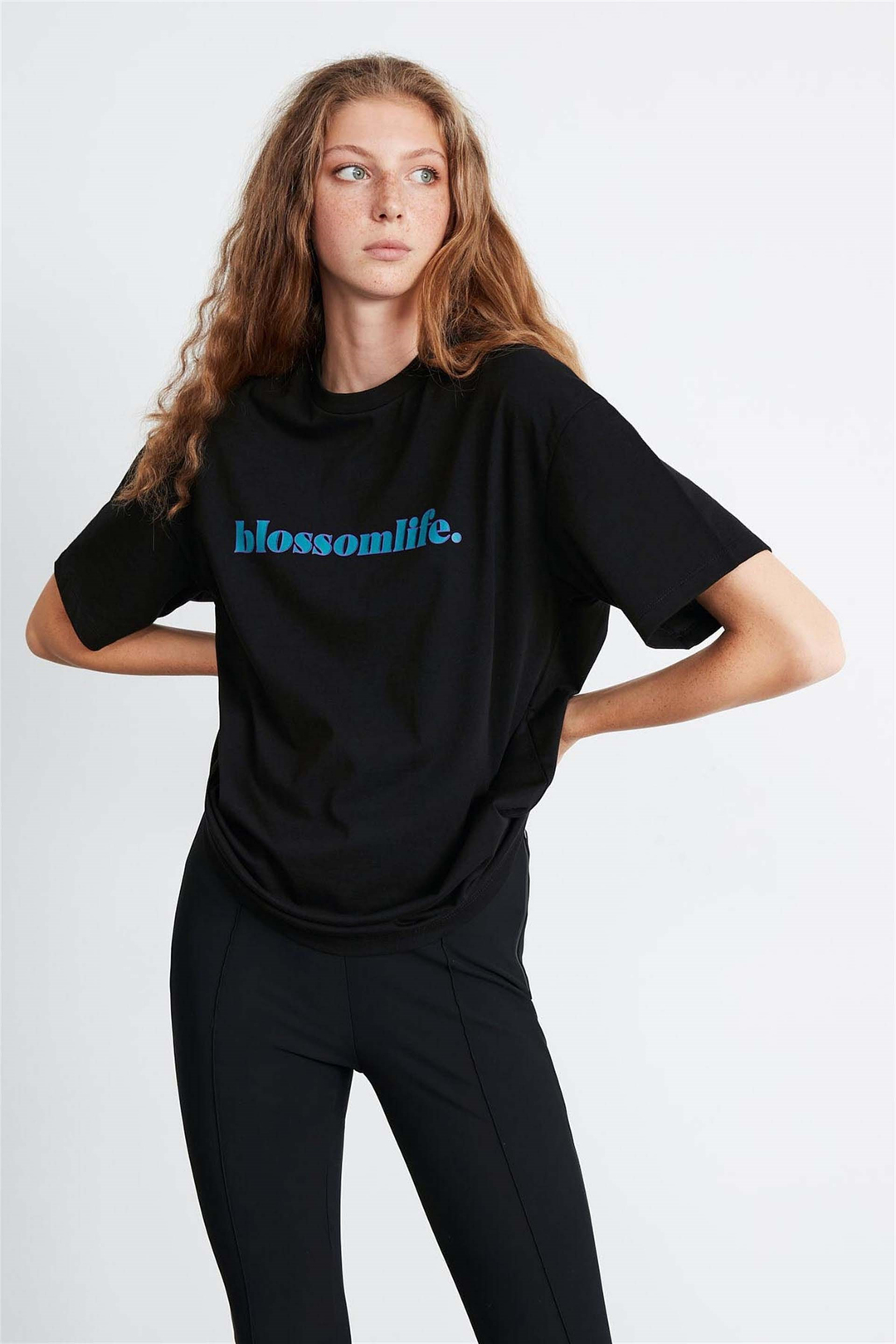 KYLIE Örme Oversize Siyah  T-Shirt