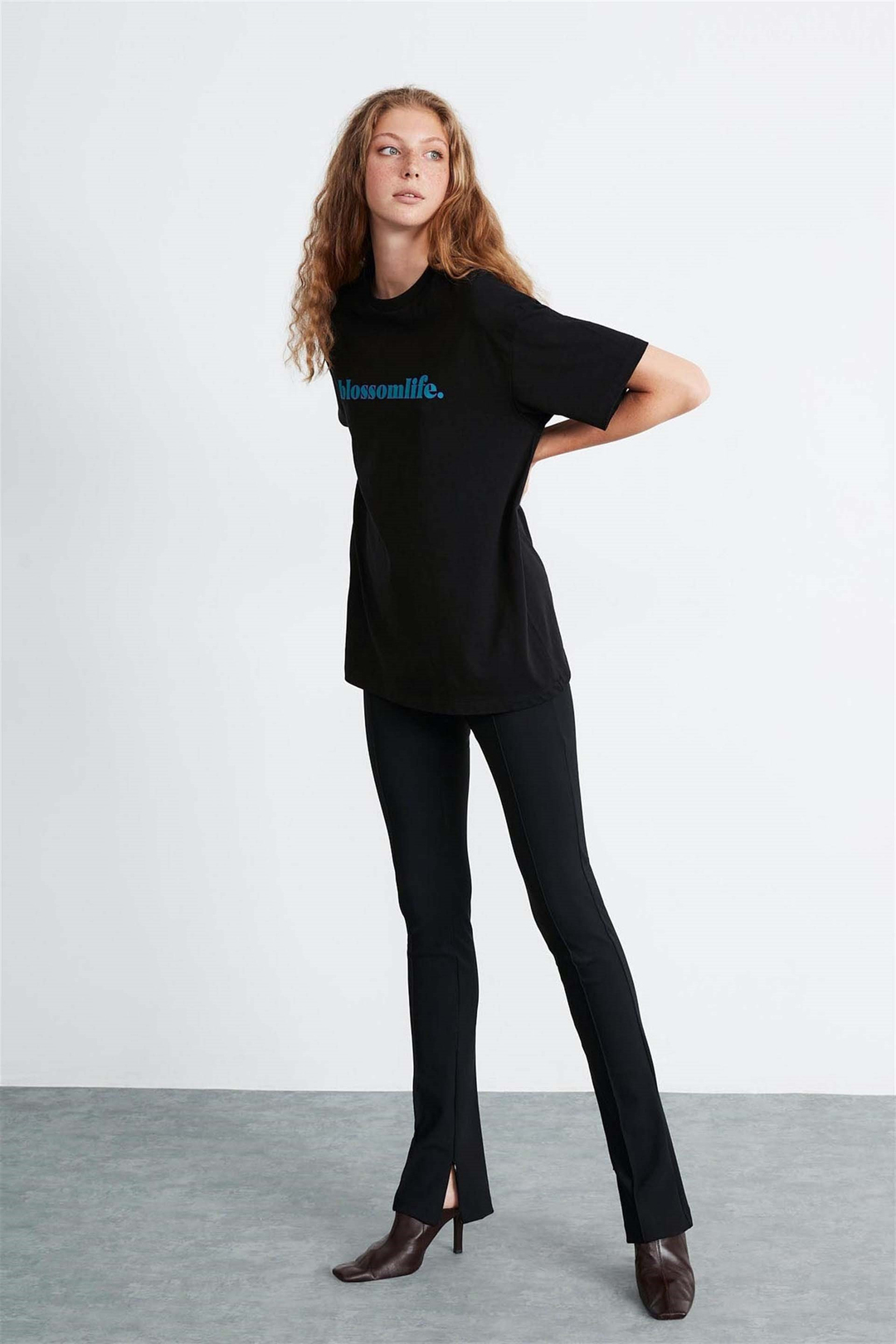 KYLIE Örme Oversize Siyah  T-Shirt