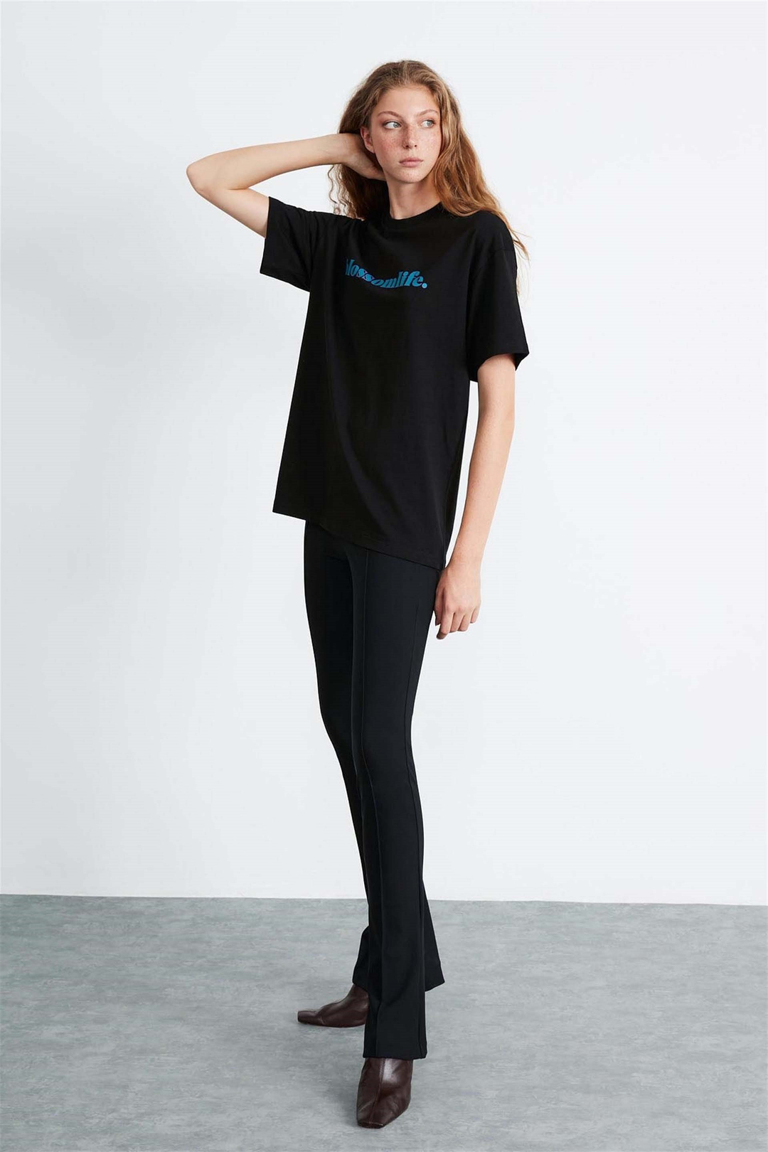 KYLIE Örme Oversize Siyah  T-Shirt