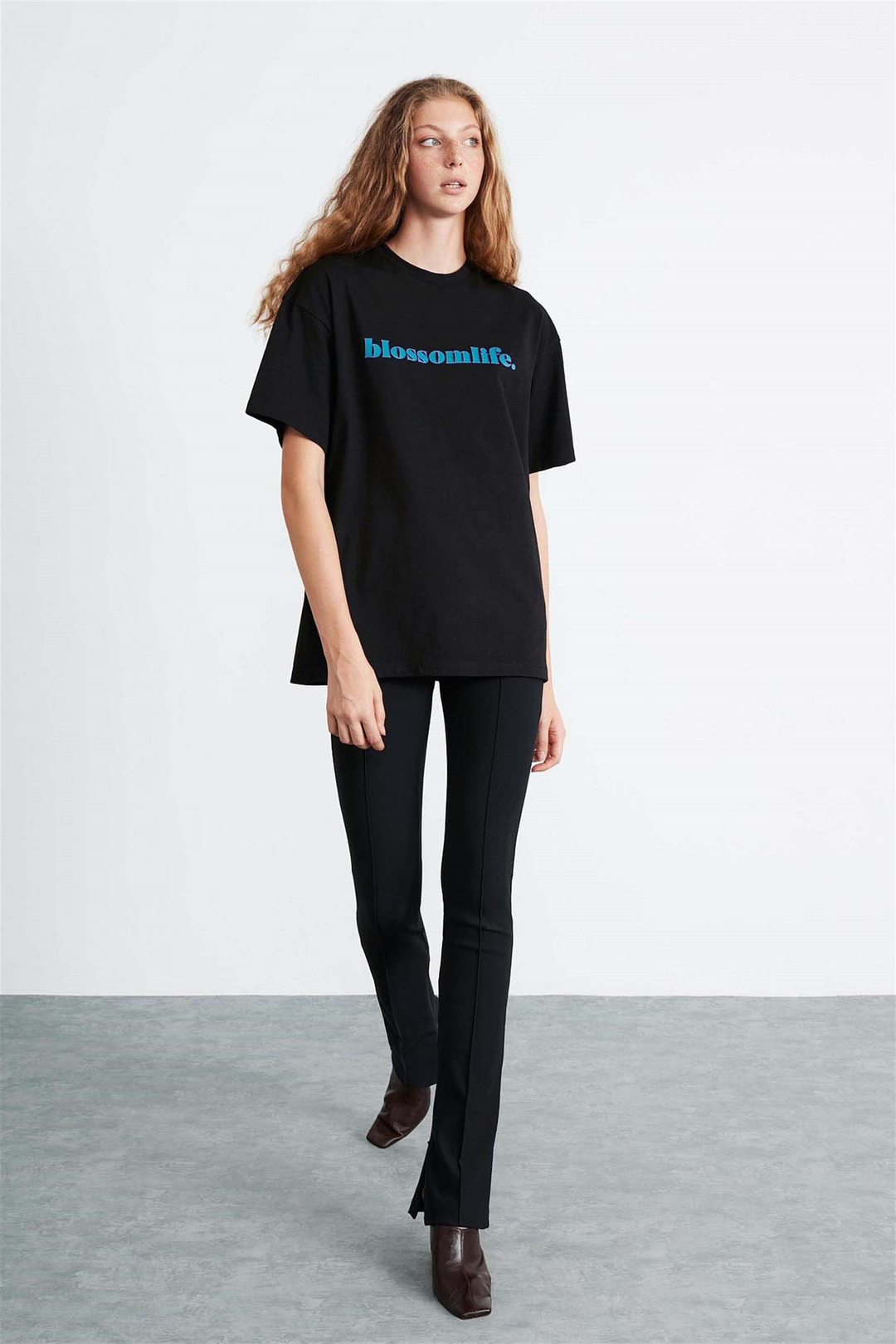 KYLIE Örme Oversize Siyah  T-Shirt
