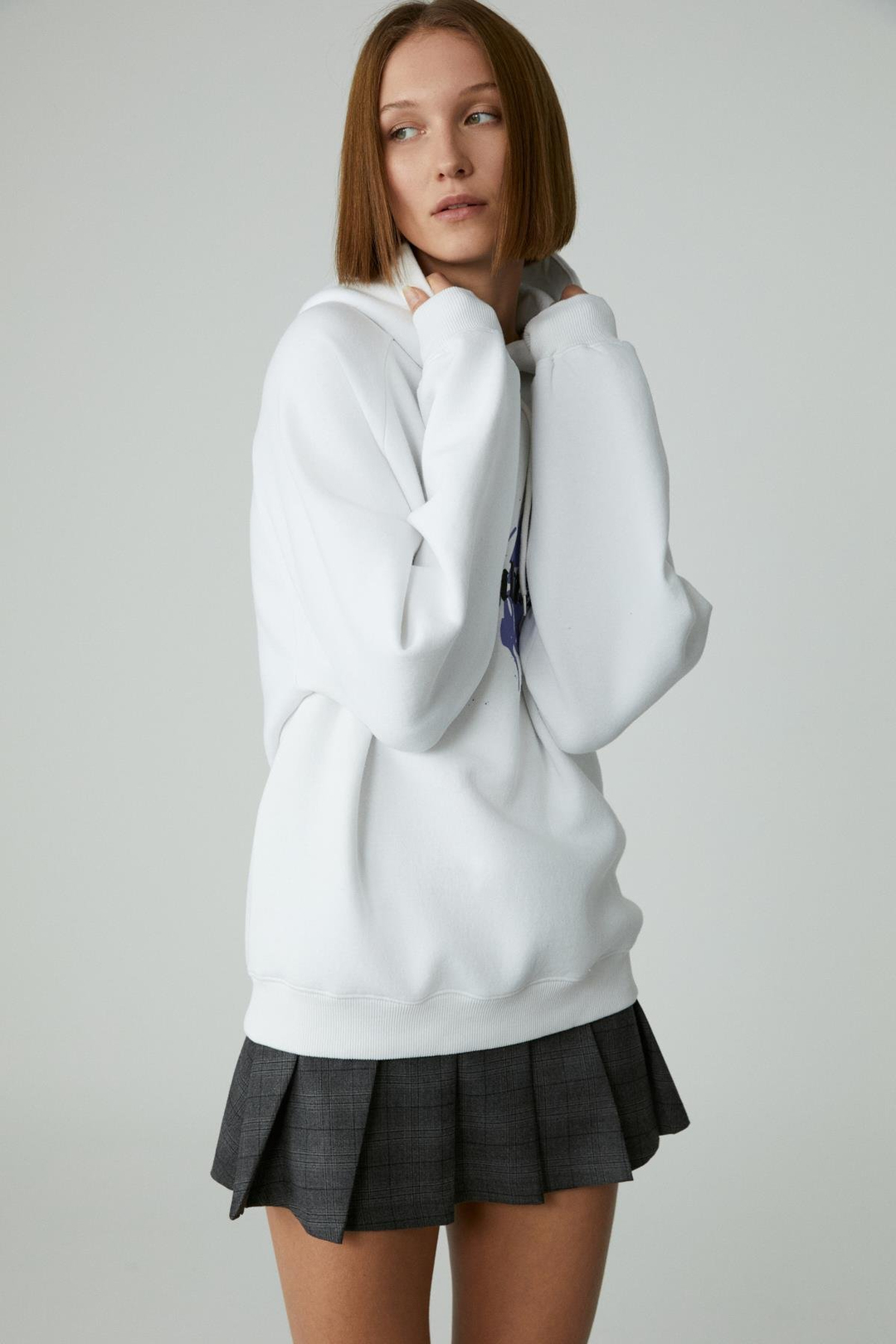 LAMARI Kadın Oversıze Şardonlu Kapüşonlu Beyaz Sweatshirt