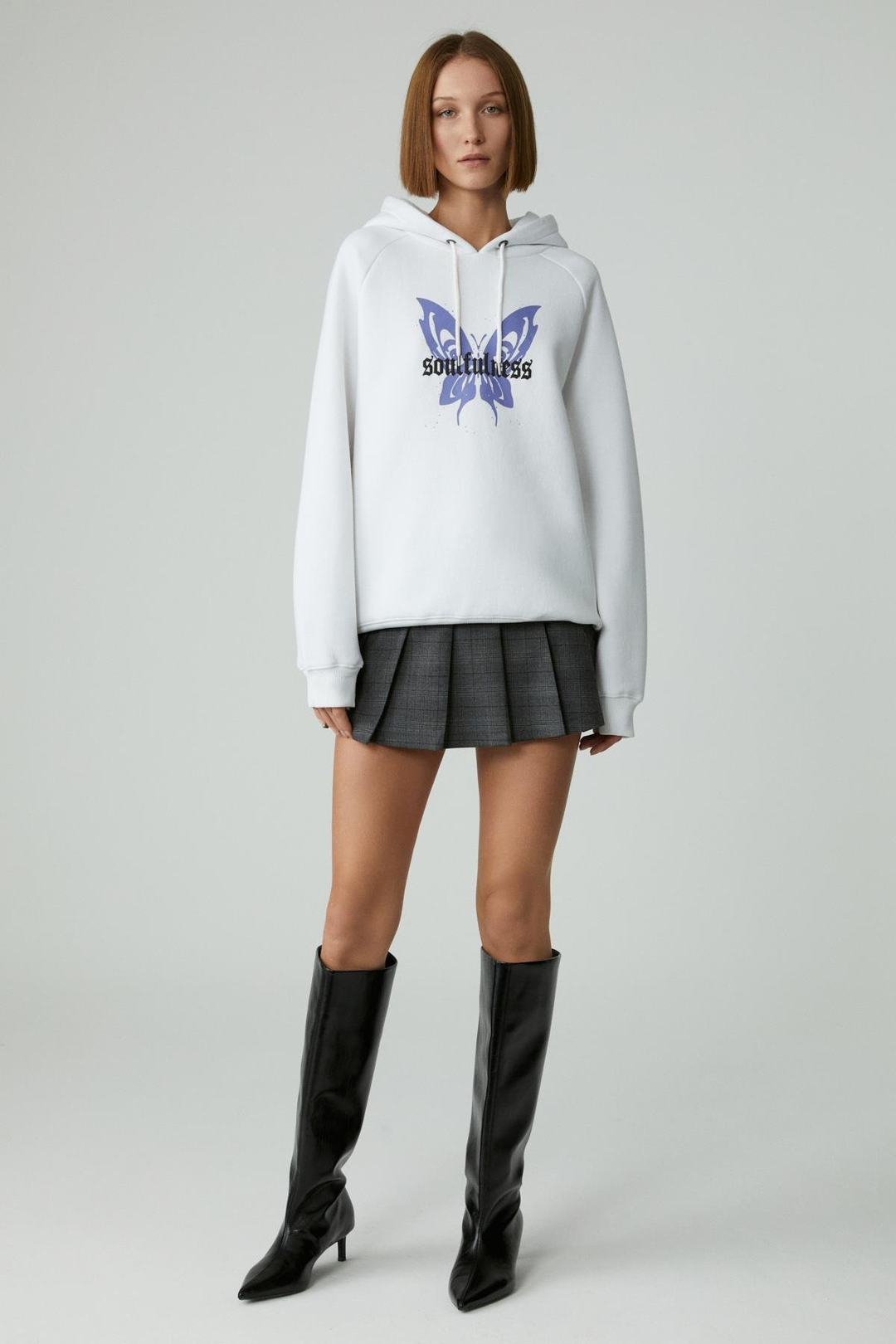 LAMARI Kadın Oversıze Şardonlu Kapüşonlu Beyaz Sweatshirt