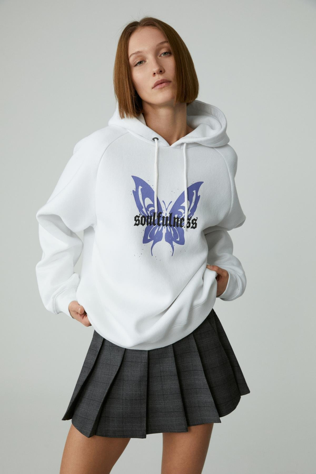 LAMARI Kadın Oversıze Şardonlu Kapüşonlu Beyaz Sweatshirt