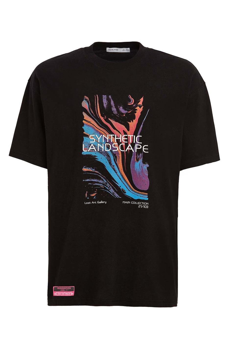 LANDSCAPE Örme Oversize Siyah  T-Shirt