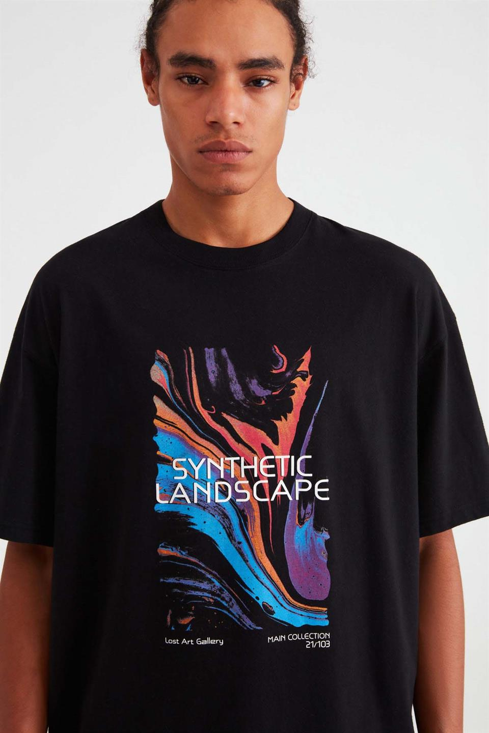 LANDSCAPE Örme Oversize Siyah  T-Shirt