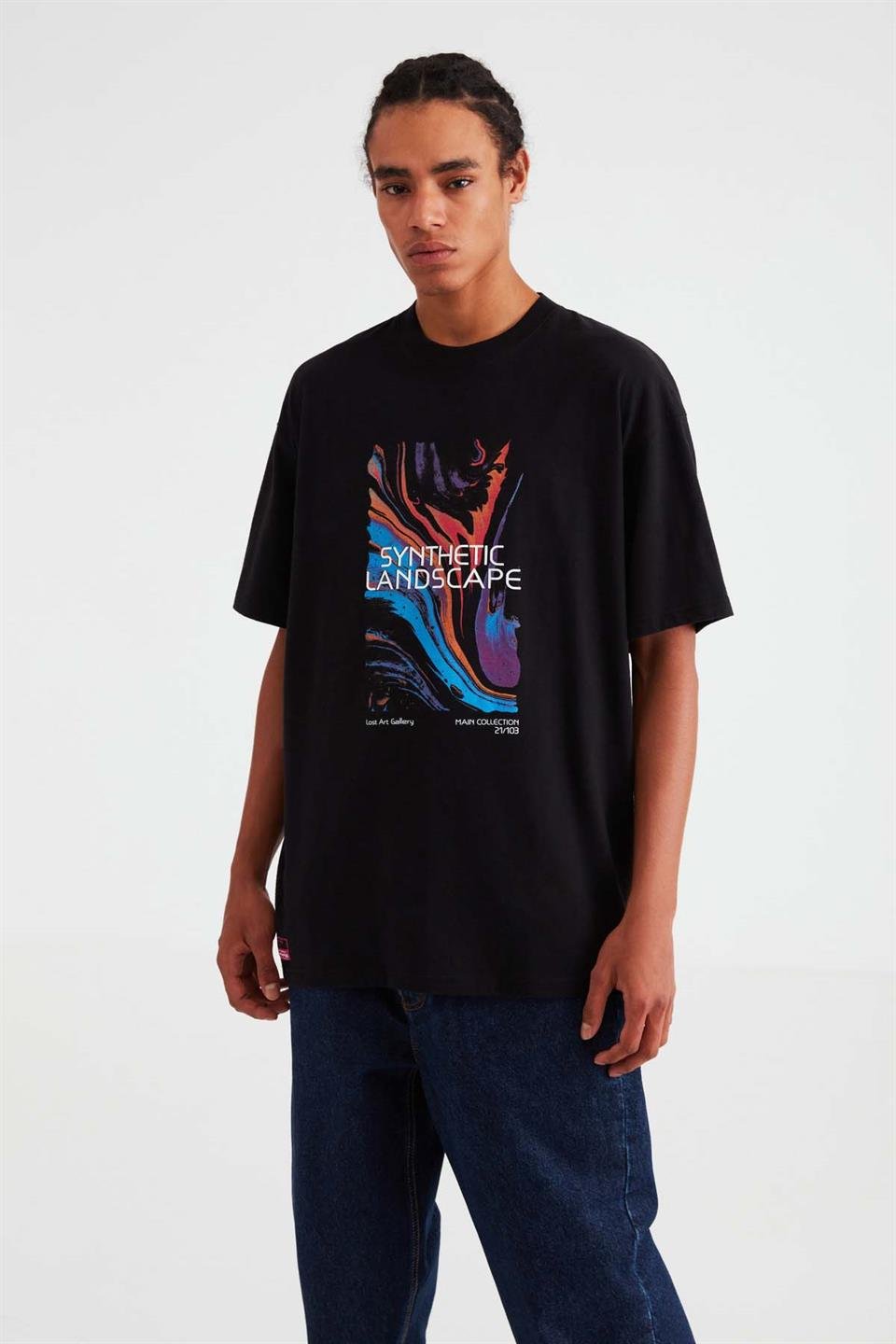 LANDSCAPE Örme Oversize Siyah  T-Shirt