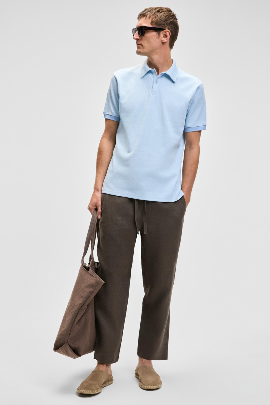 LAPORTE Erkek Dokulu Kumaşlı Slim Fit Mavi Polo Yaka T-shirt