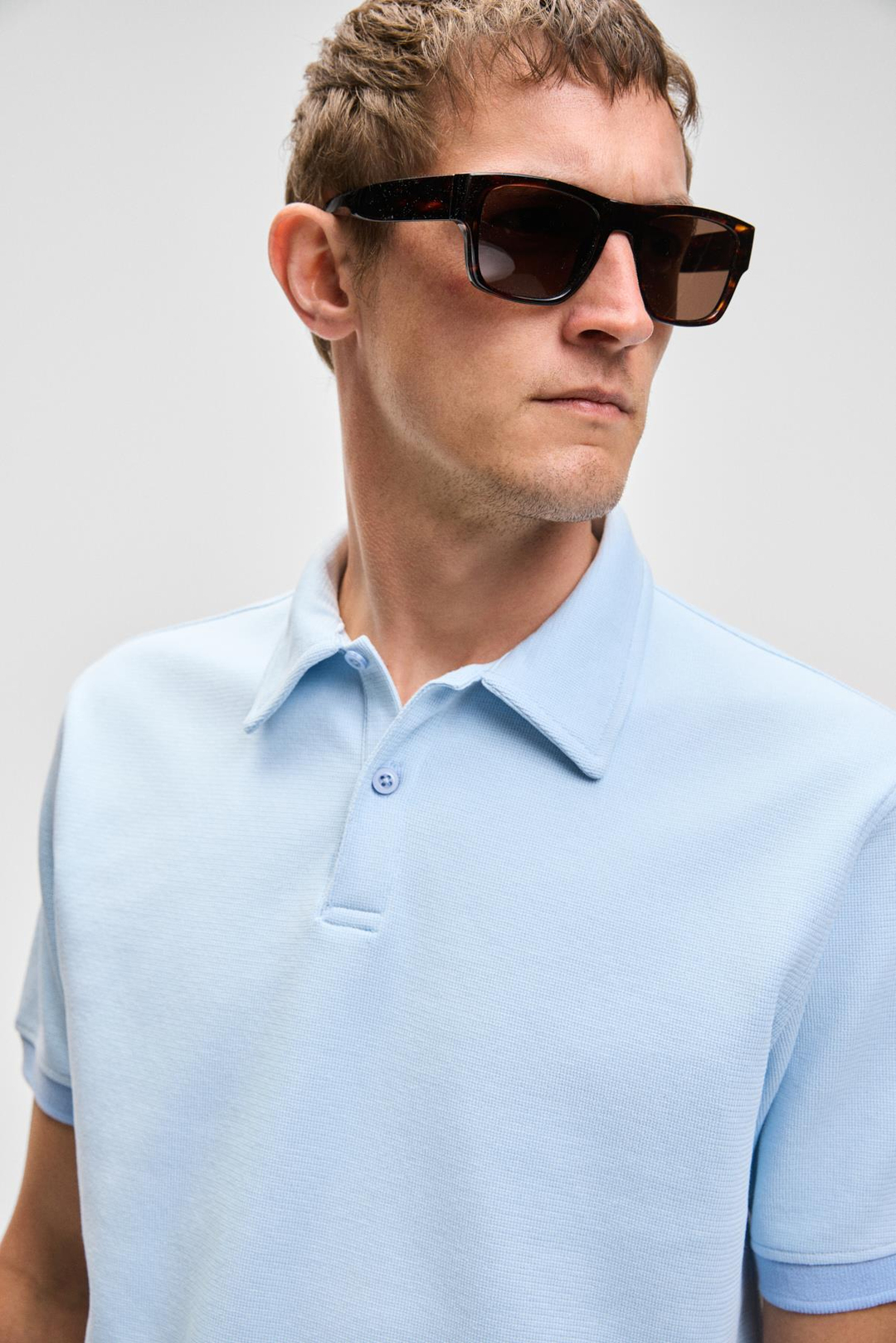 LAPORTE Erkek Dokulu Kumaşlı Slim Fit Mavi Polo Yaka T-shirt