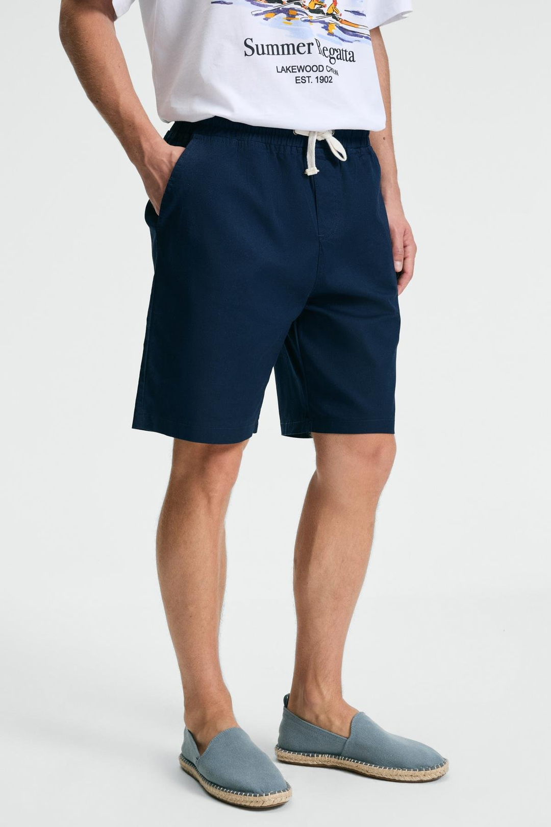 LASPER Erkek Likralı Yanları Cepli Beli Lastikli Relaxed Fit Lacivert Şort