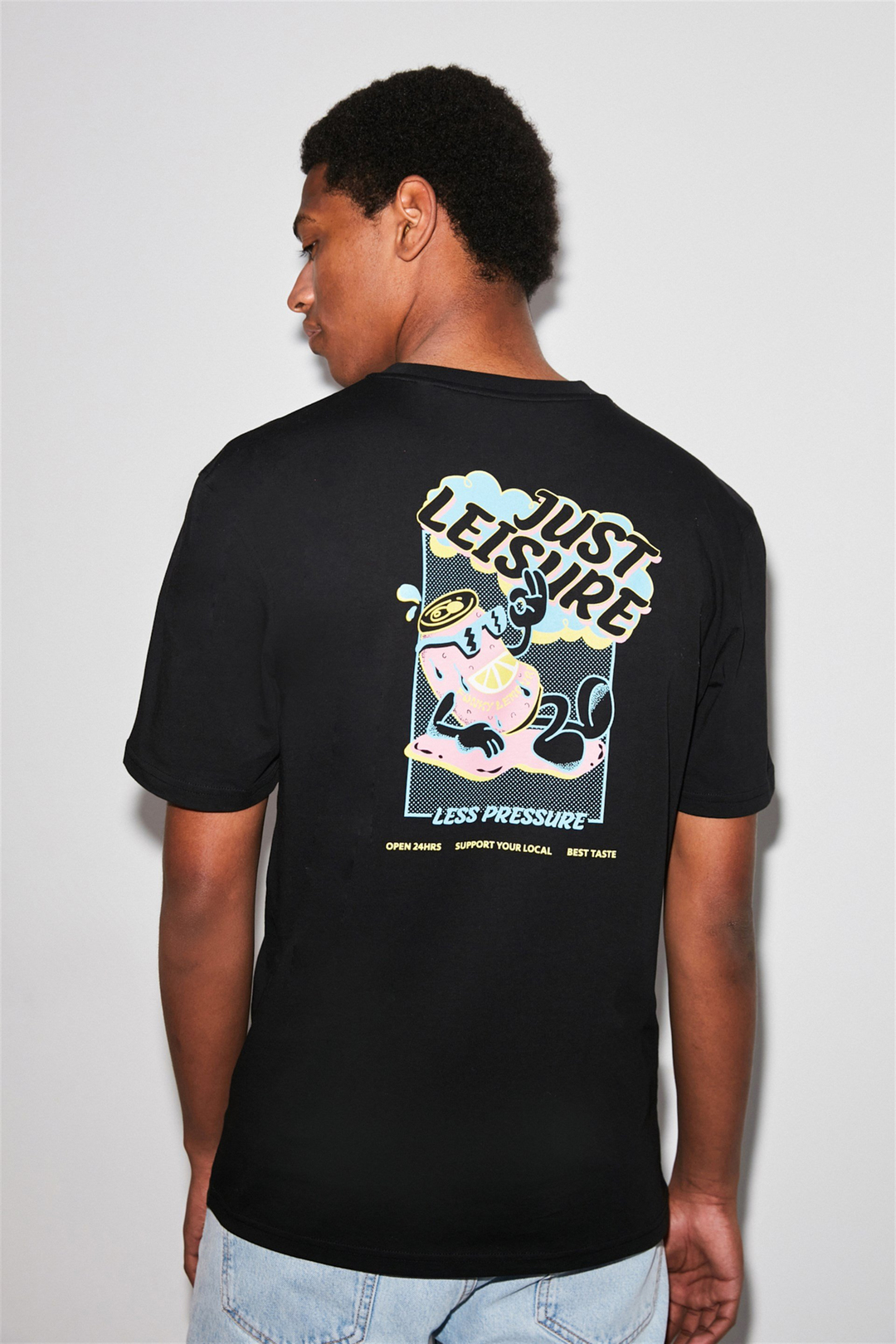 LEISURE Erkek Siyah Baskılı Yuvarlak Yaka Regular Fit T-Shirt