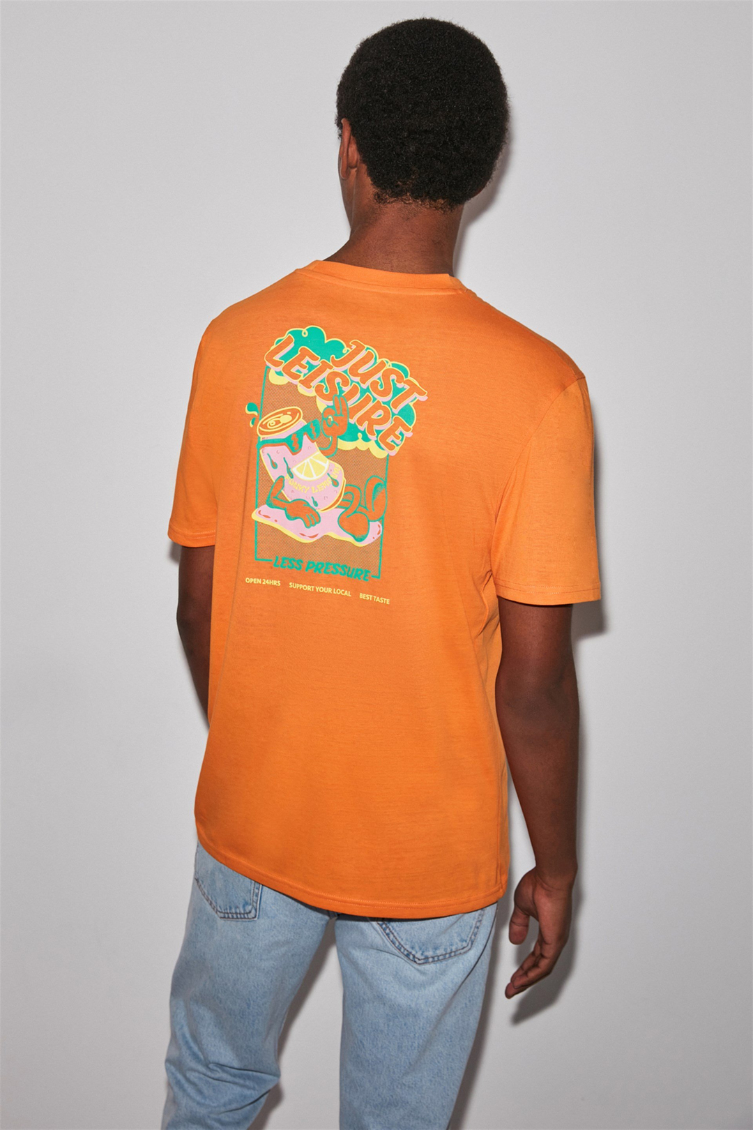 LEISURE Erkek Turuncu Baskılı Yuvarlak Yaka Regular Fit T-Shirt