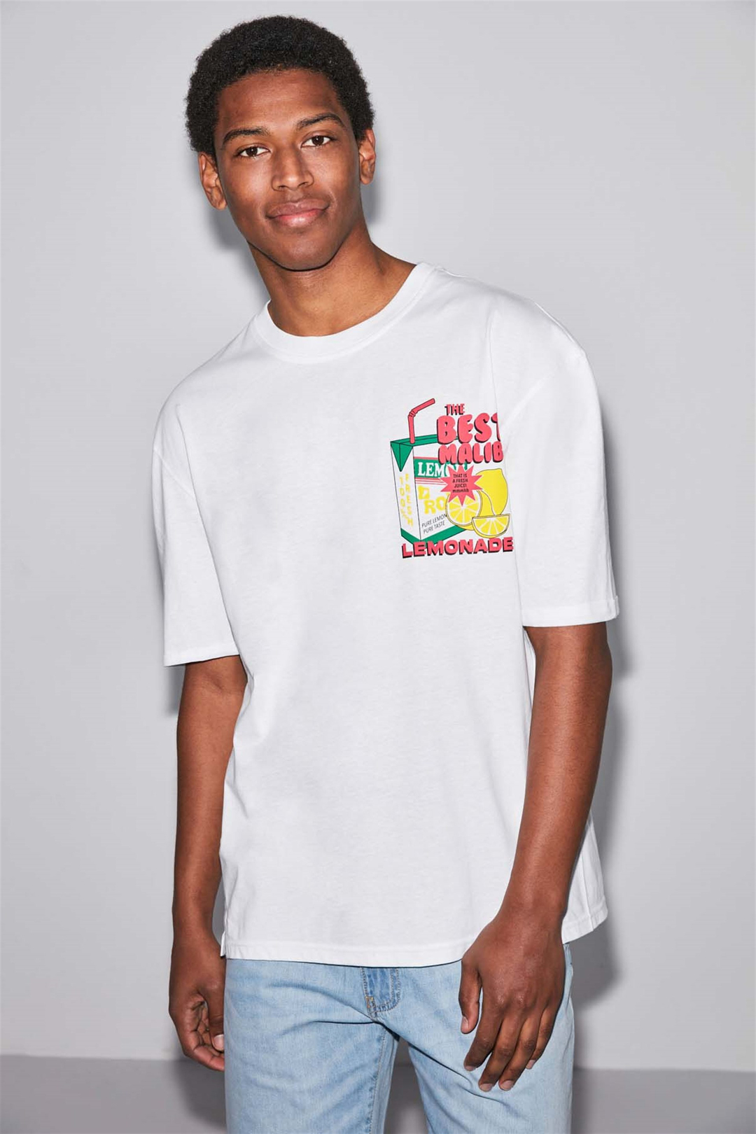 LEMONADE Örme Comfort Fit Beyaz  T-Shirt
