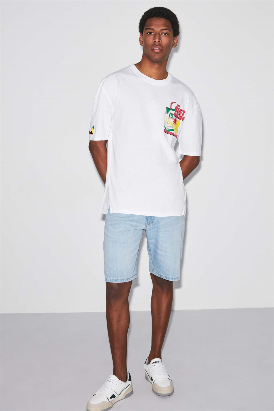 LEMONADE Örme Comfort Fit Beyaz  T-Shirt
