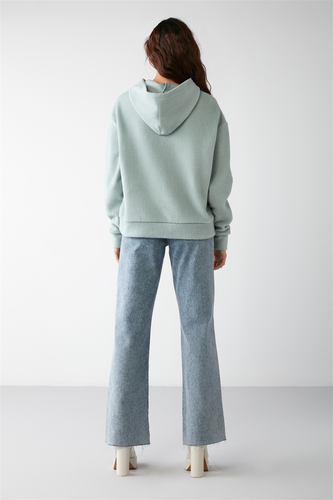 LENORA Dokuma Oversize Mint Yeşil Tekli Sweatshirt