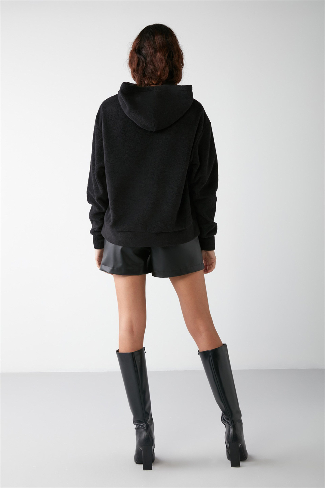 LENORA Dokuma Oversize Siyah Tekli Sweatshirt
