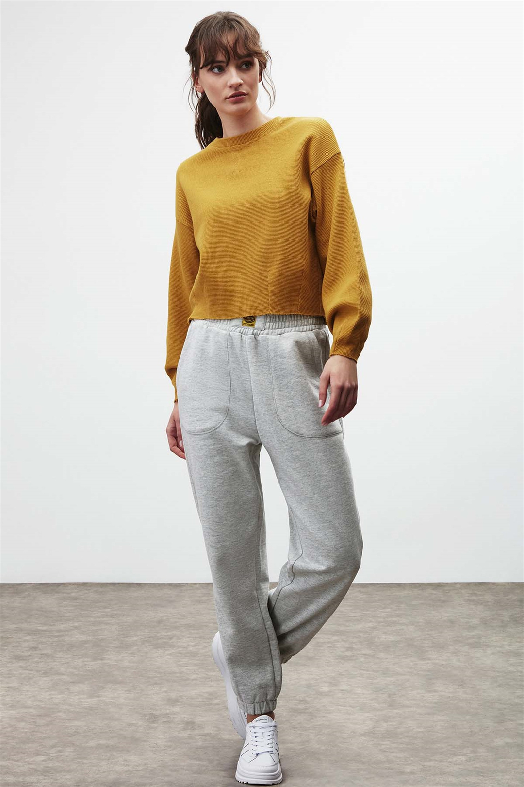 LIV Örme Crop Fit Safran Sarı  Sweatshirt