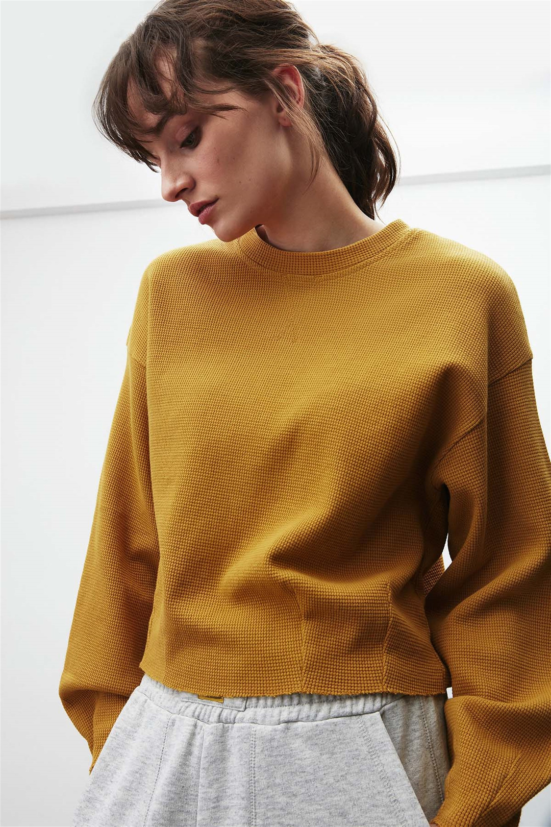 LIV Örme Crop Fit Safran Sarı  Sweatshirt