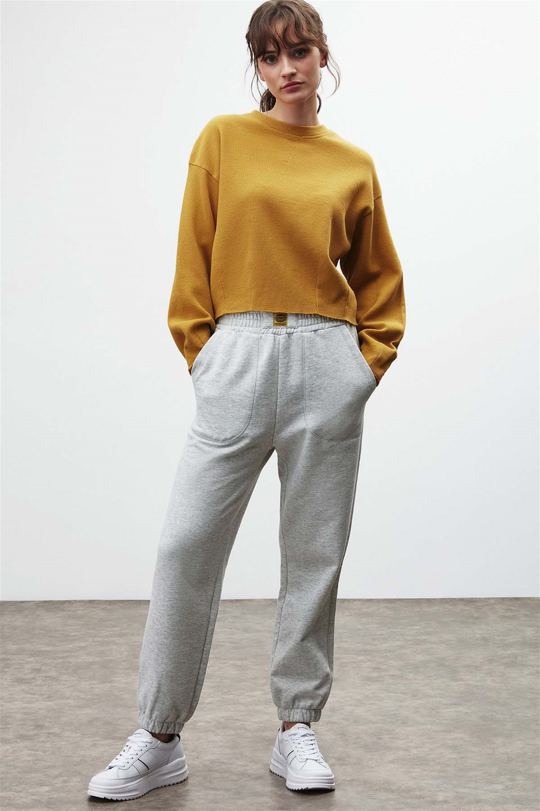 LIV Örme Crop Fit Safran Sarı  Sweatshirt