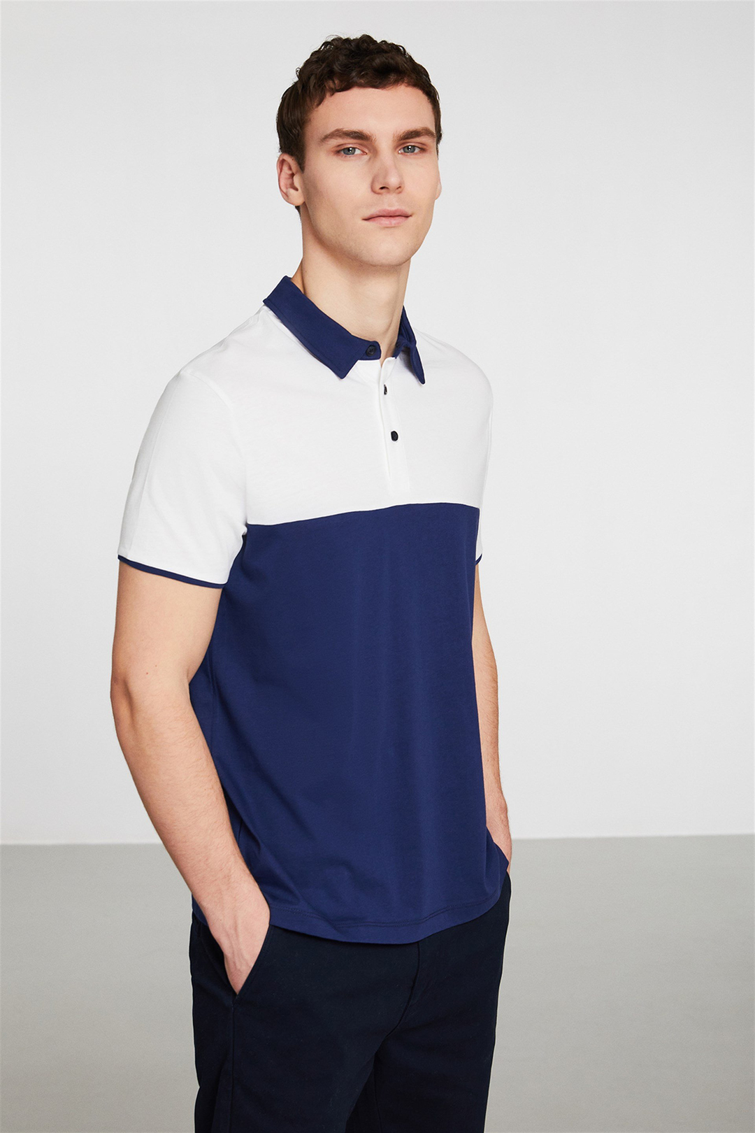 LOGAN Erkek Beyaz Renk Bloklu Polo Yaka Slim Fit Polo Yaka T-shirt