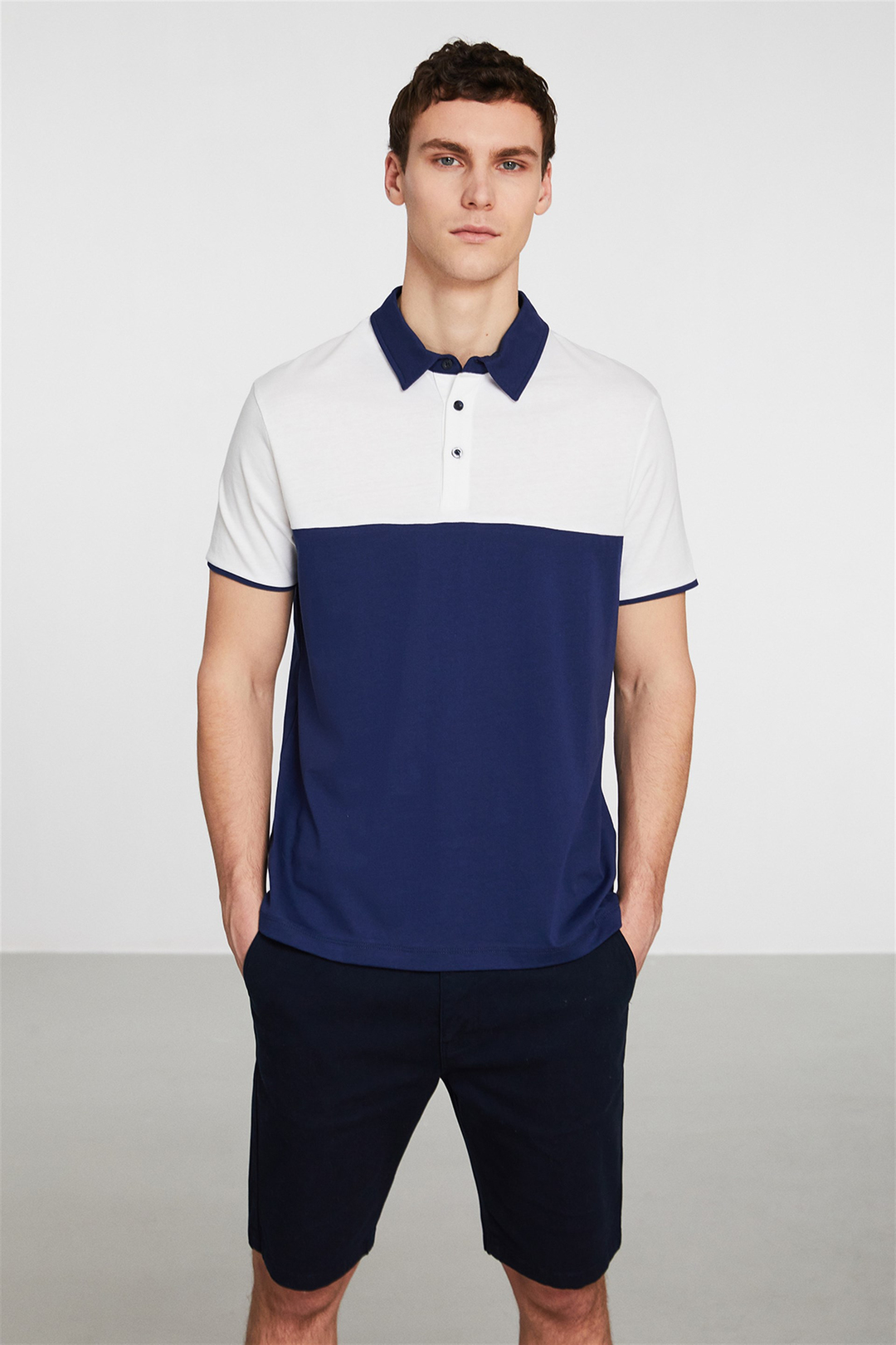 LOGAN Erkek Beyaz Renk Bloklu Polo Yaka Slim Fit Polo Yaka T-shirt