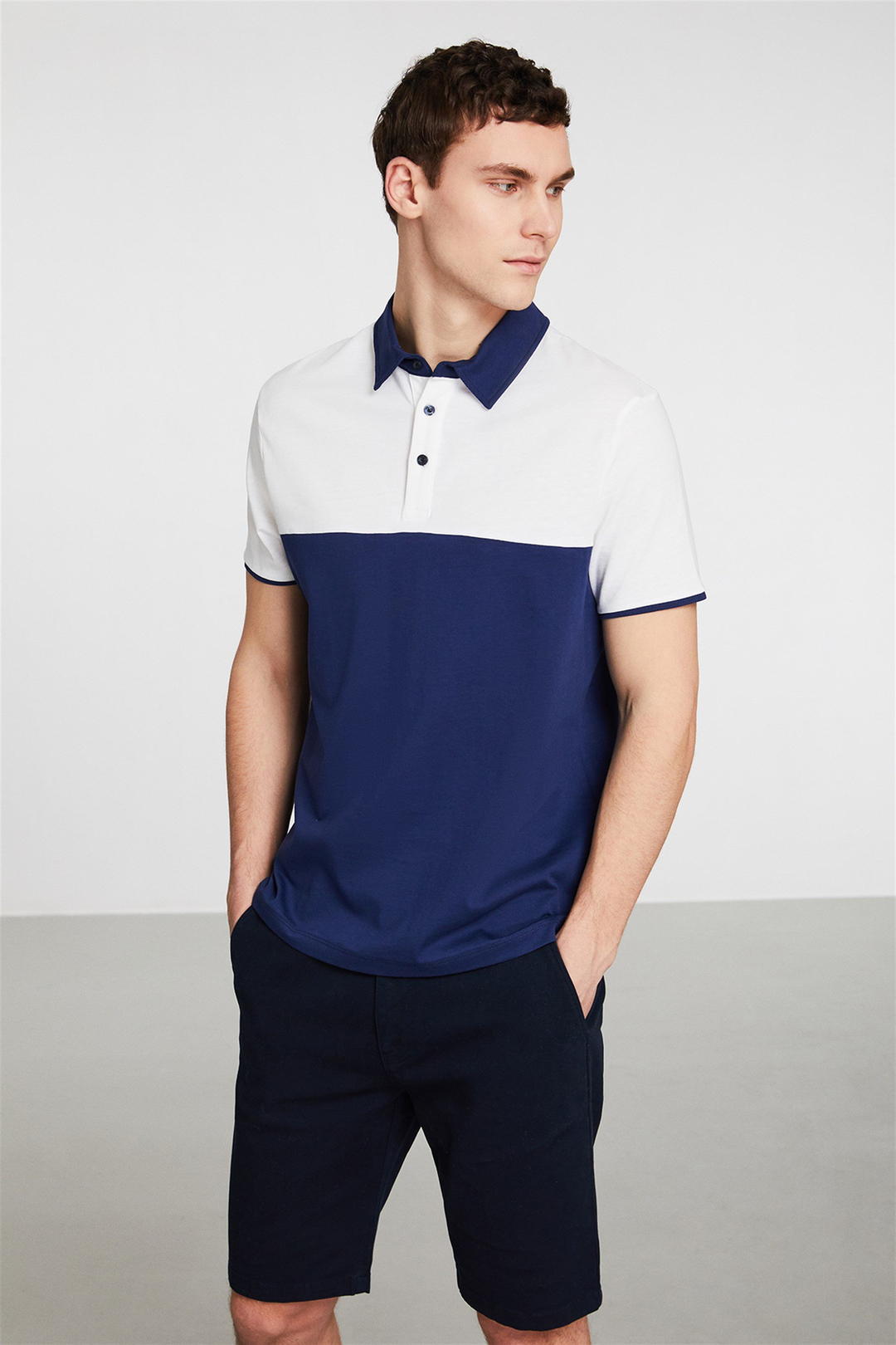 LOGAN Erkek Beyaz Renk Bloklu Polo Yaka Slim Fit Polo Yaka T-shirt