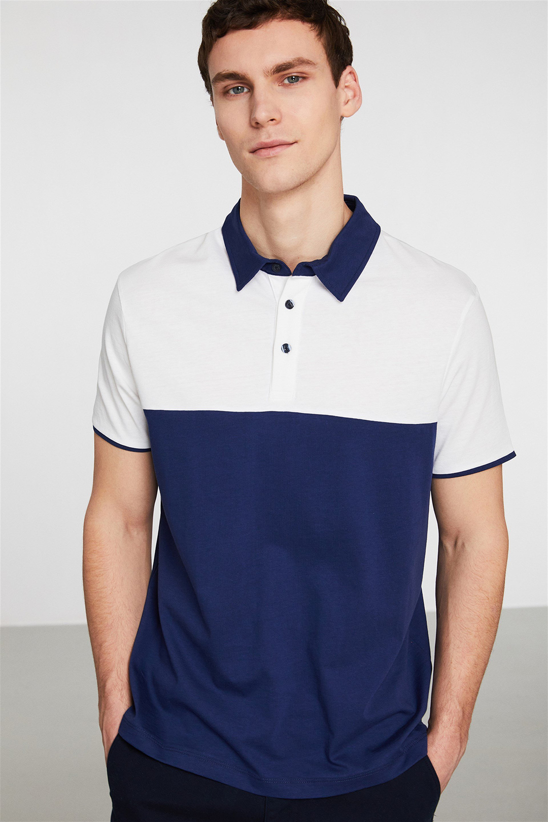 LOGAN Erkek Beyaz Renk Bloklu Polo Yaka Slim Fit Polo Yaka T-shirt