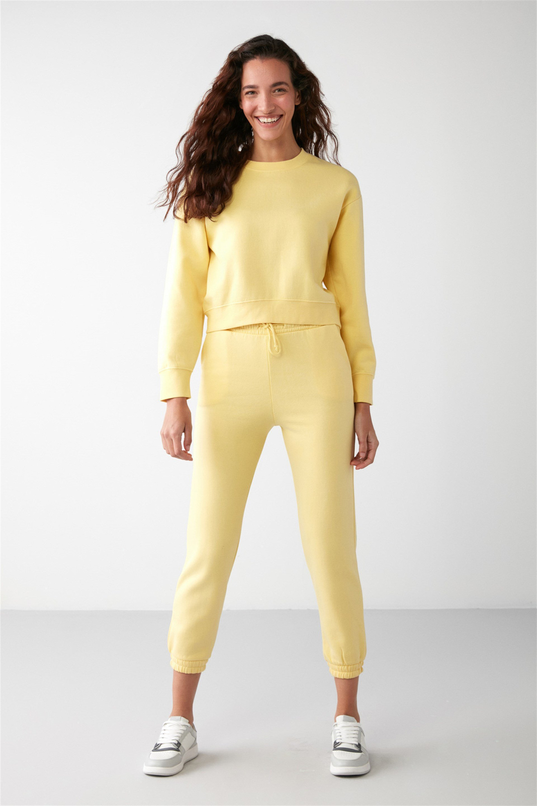 LONA Dokuma Relaxed Sarı Tekli Sweatshirt