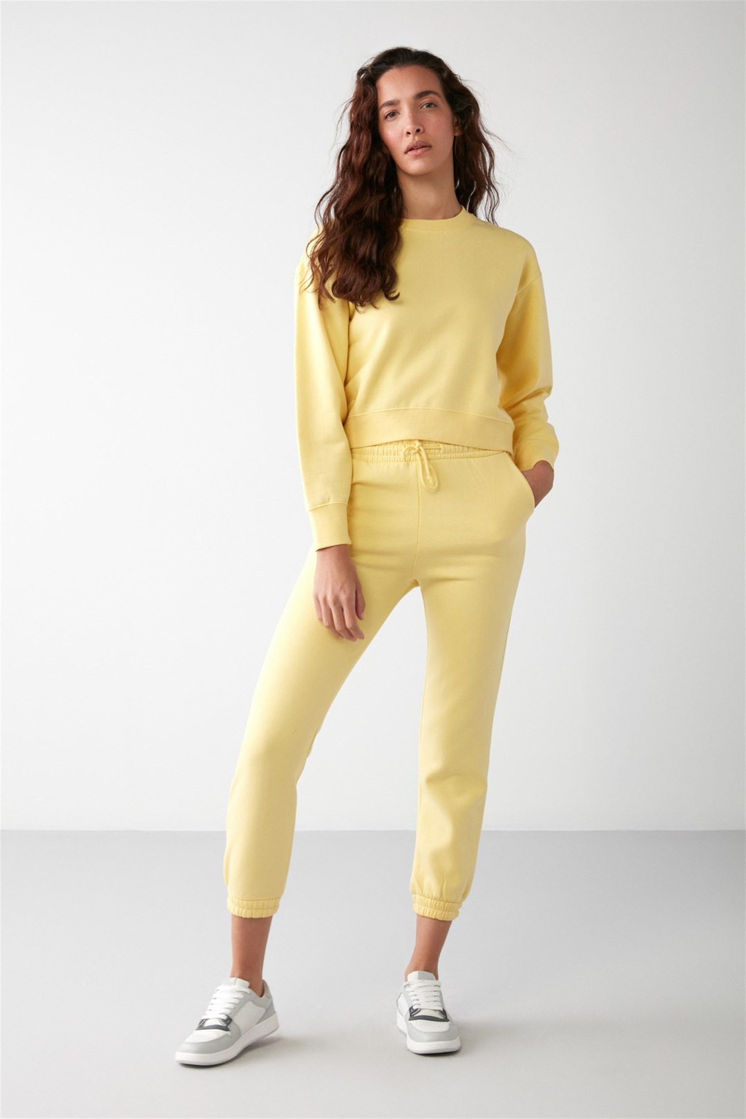 LONA Dokuma Relaxed Sarı Tekli Sweatshirt