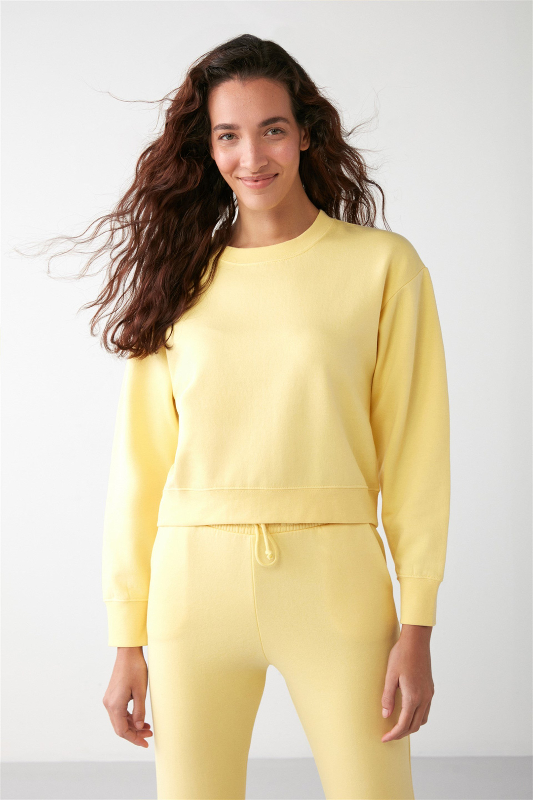 LONA Dokuma Relaxed Sarı Tekli Sweatshirt