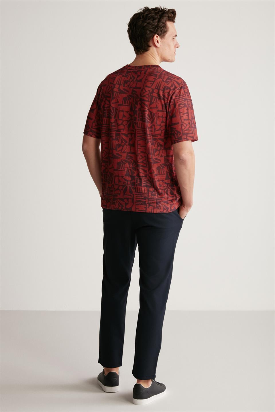 LUCAS Örme Regular Bordo - Desenli Tekli T-Shirt