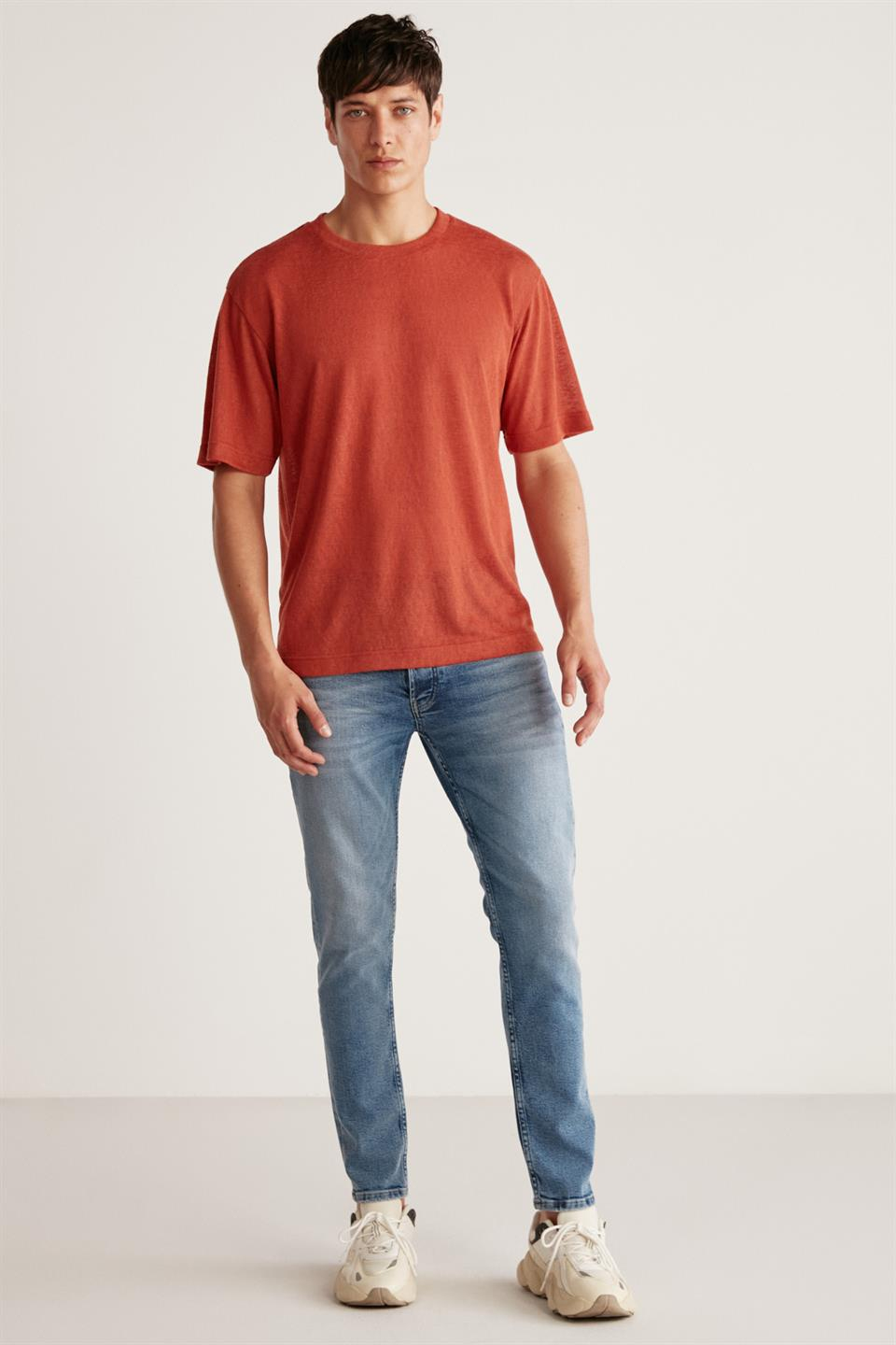 LUCAS Örme Regular Bordo Tekli T-Shirt