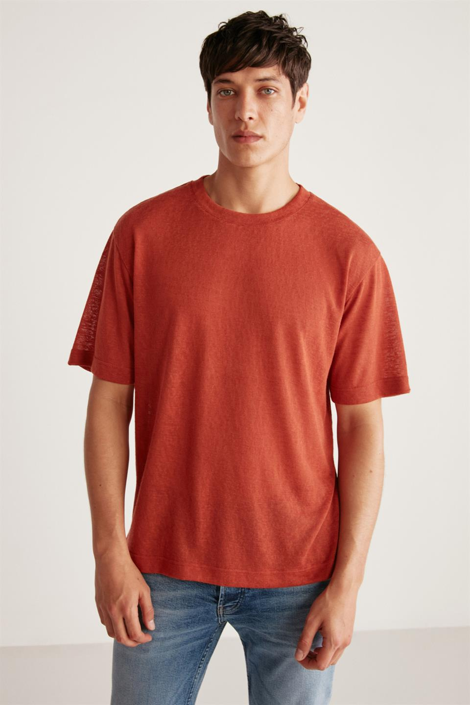 LUCAS Örme Regular Bordo Tekli T-Shirt