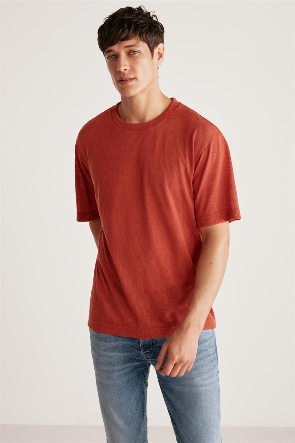 LUCAS Örme Regular Bordo Tekli T-Shirt