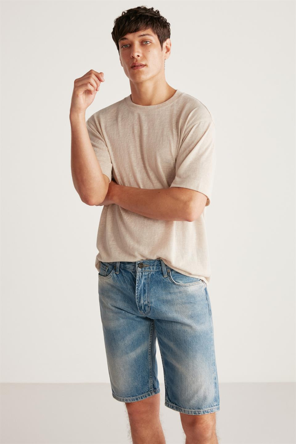 LUCAS Örme Regular Ekru Tekli T-Shirt