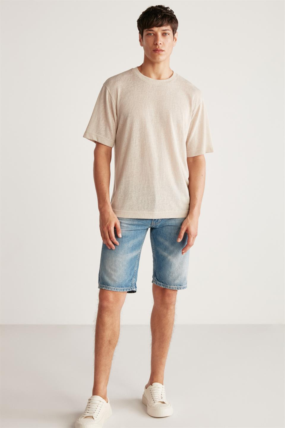 LUCAS Örme Regular Ekru Tekli T-Shirt