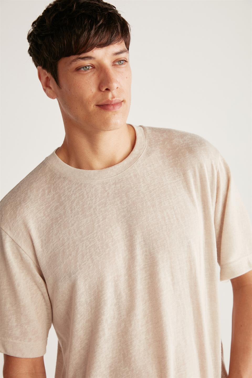 LUCAS Örme Regular Ekru Tekli T-Shirt
