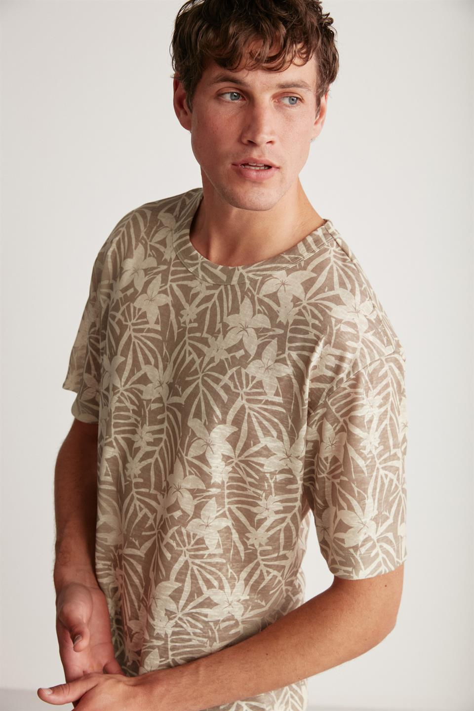 LUCAS Örme Regular Haki - Desenli Tekli T-Shirt