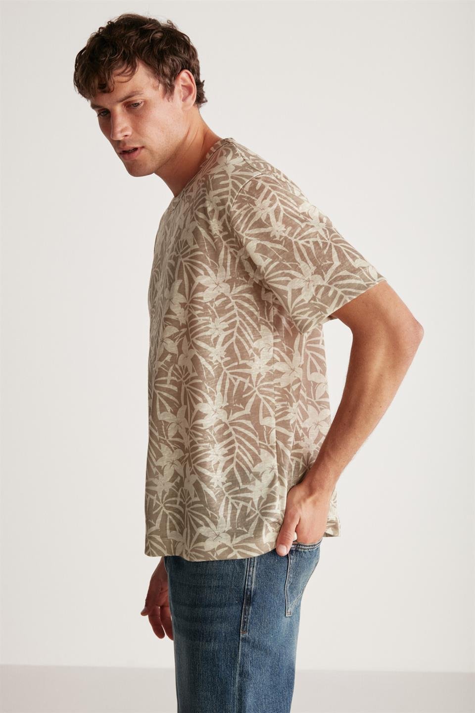 LUCAS Örme Regular Haki - Desenli Tekli T-Shirt