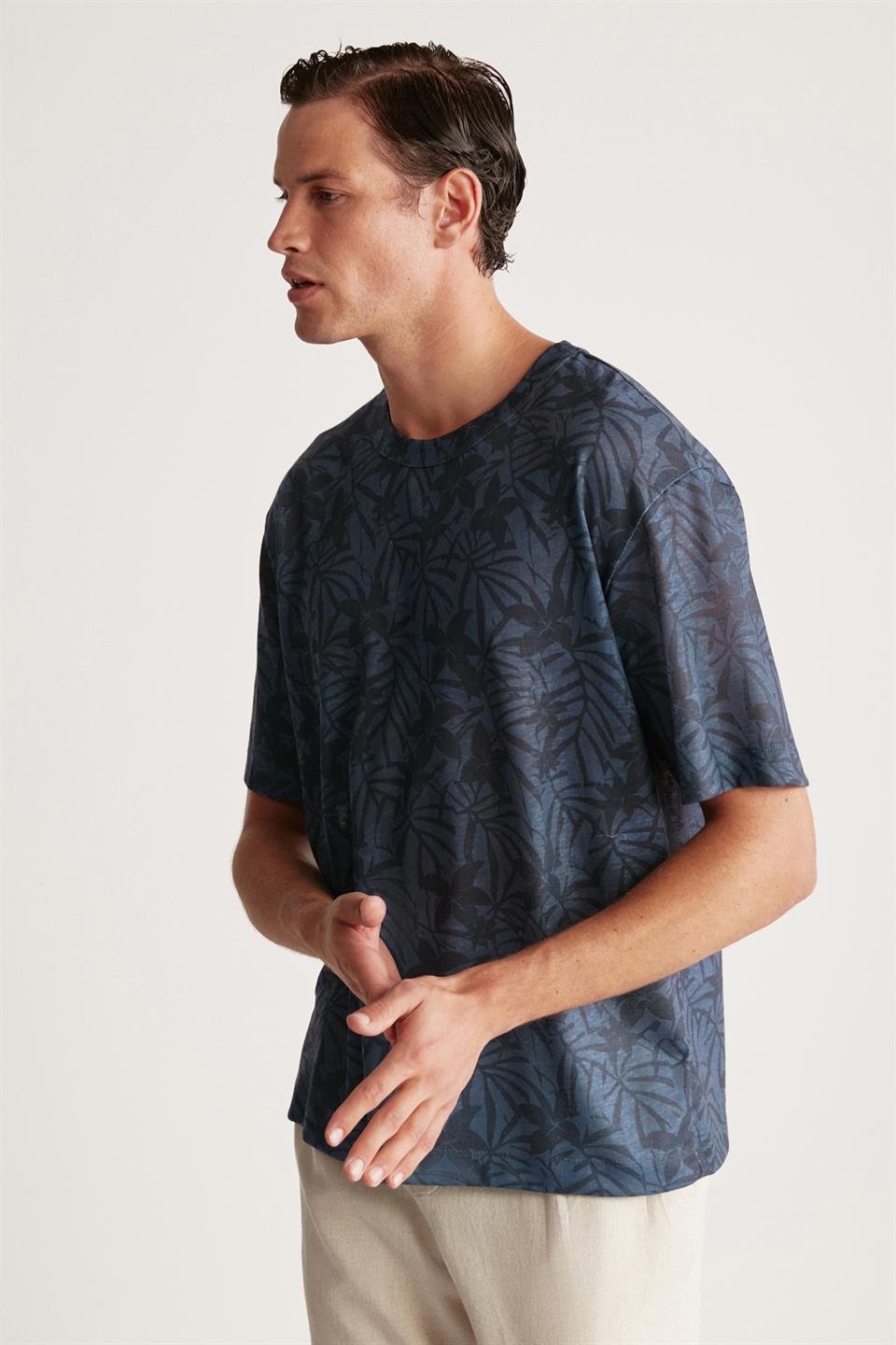 LUCAS Örme Regular Lacivert - Desenli Tekli T-Shirt