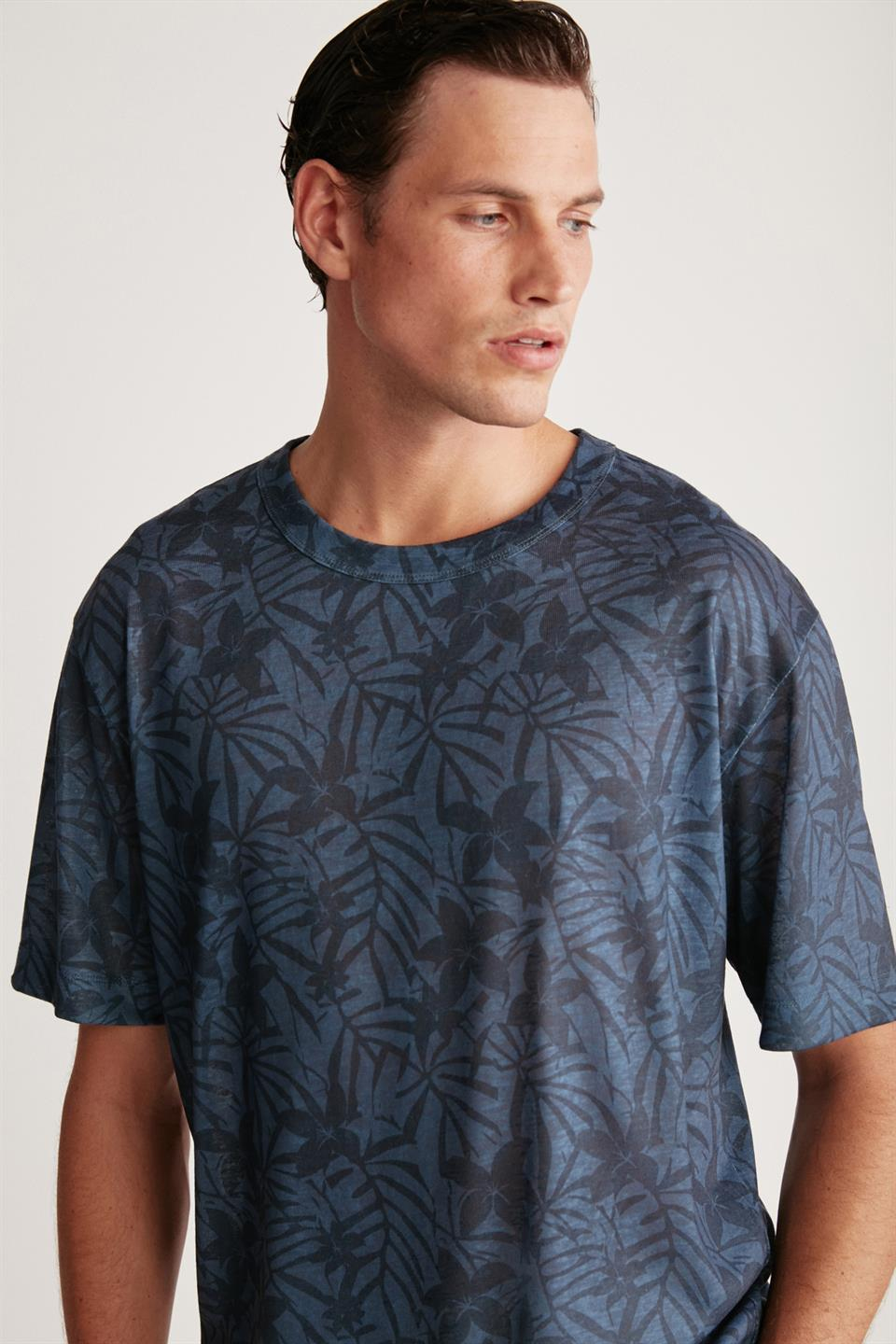 LUCAS Örme Regular Lacivert - Desenli Tekli T-Shirt