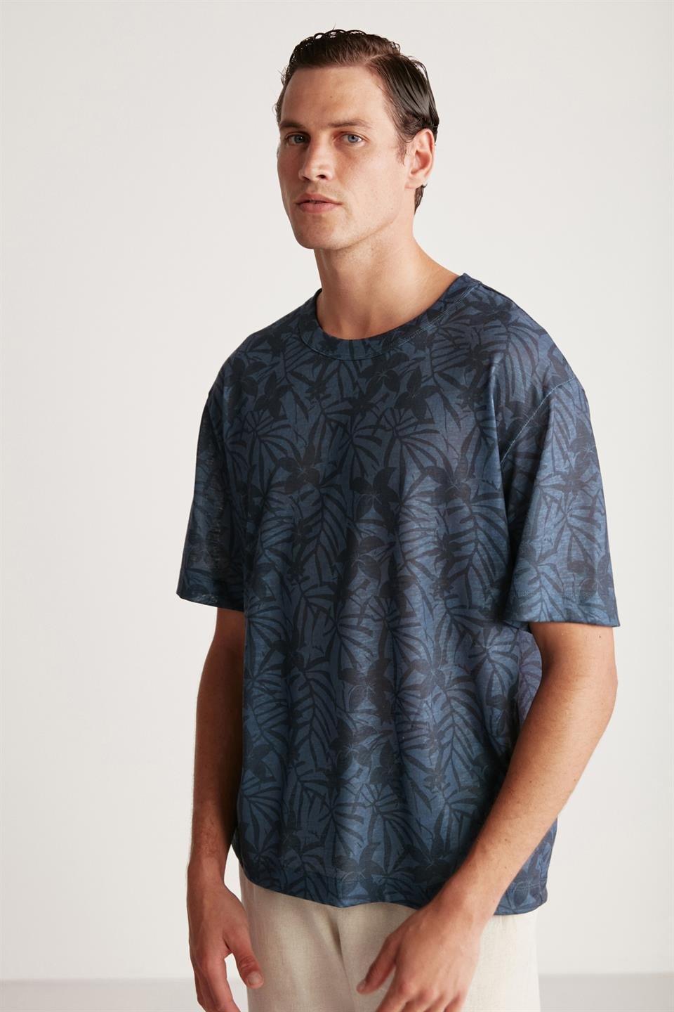 LUCAS Örme Regular Lacivert - Desenli Tekli T-Shirt