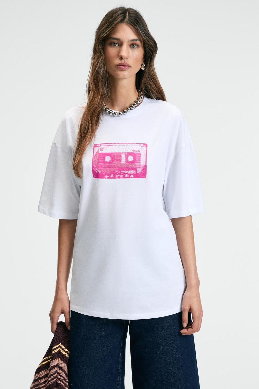 LUCENYA Kadın Bisiklet Yaka Kısa Kollu Önü Baskı Detaylı Regular Fit Beyaz T-Shirt