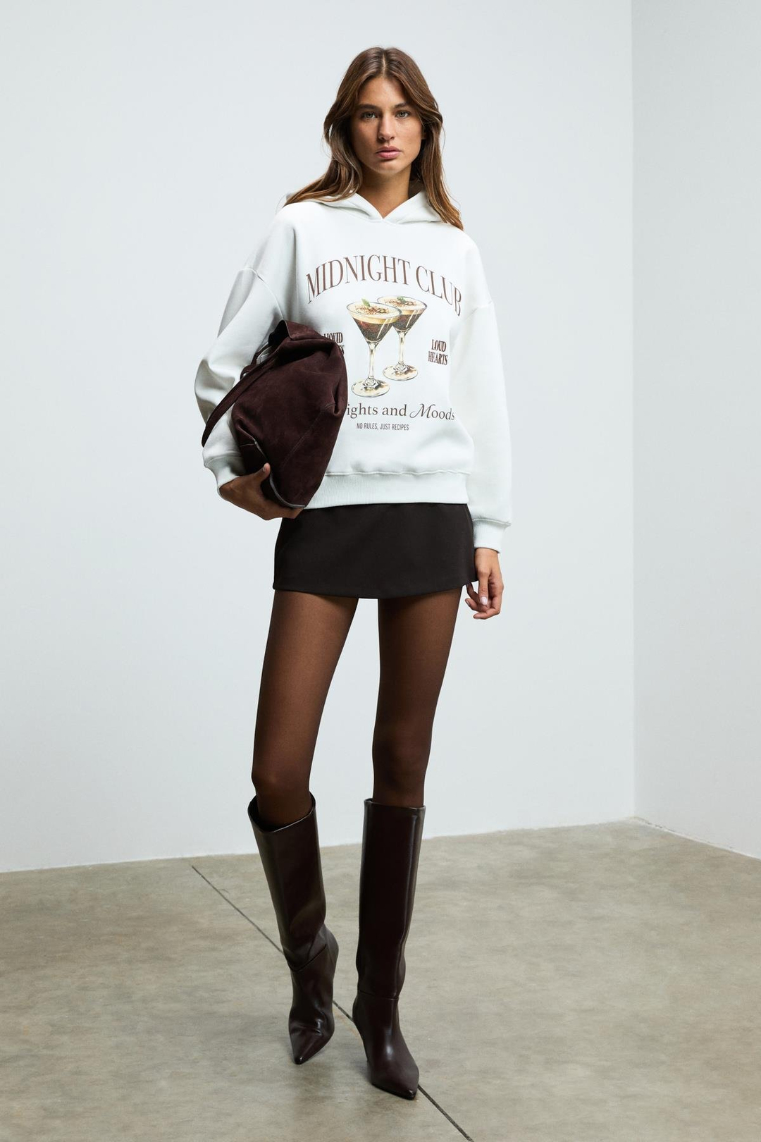 LUKKIS Kadın Yumuşak Kumaşlı Nakışlı Kapüşonlu Ekru Sweatshirt