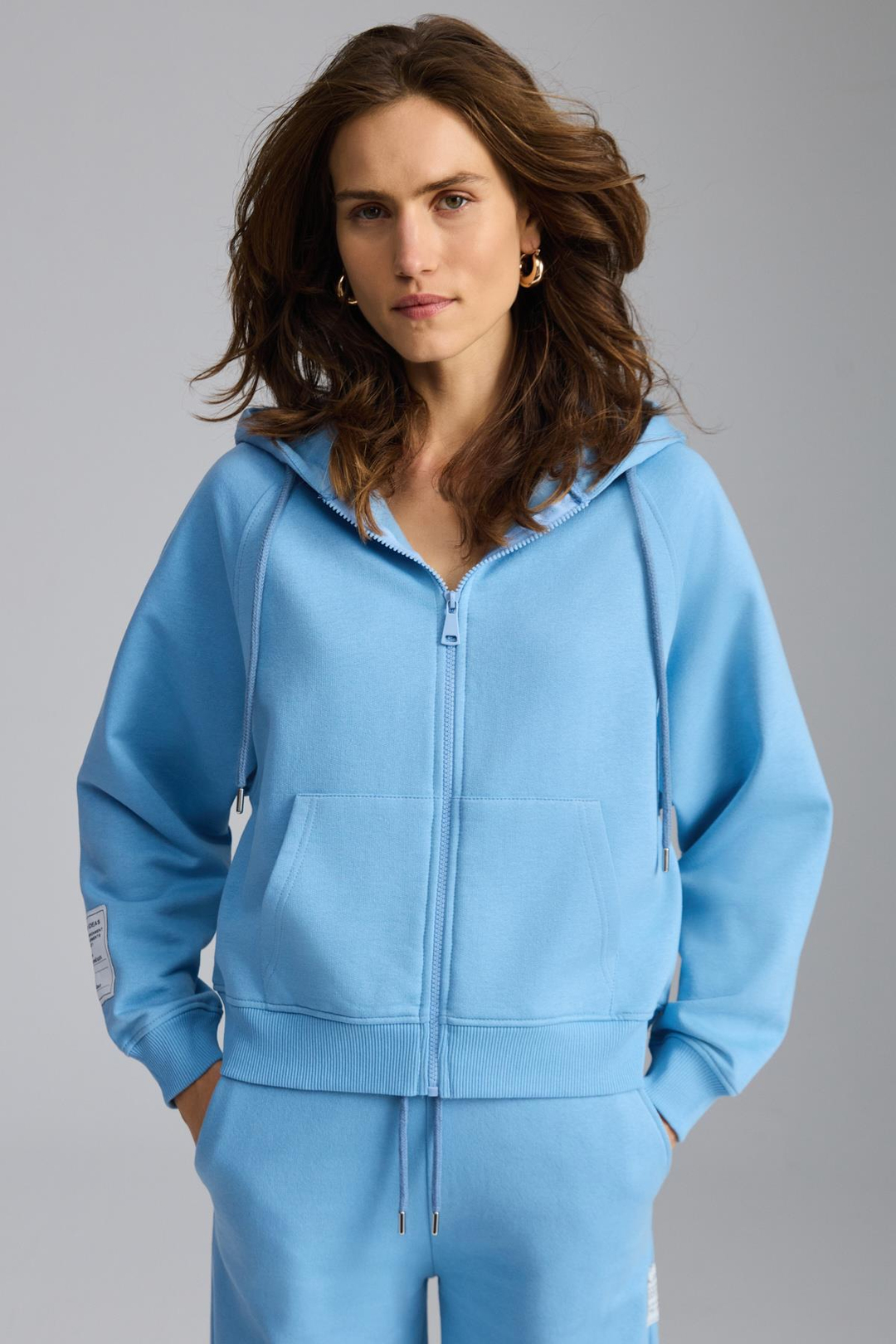 LYKA Kadın Organik Pamuk 3 İplik İçi Şardonlu Süs Etiketi Detaylı Regular Mavi Hoodie