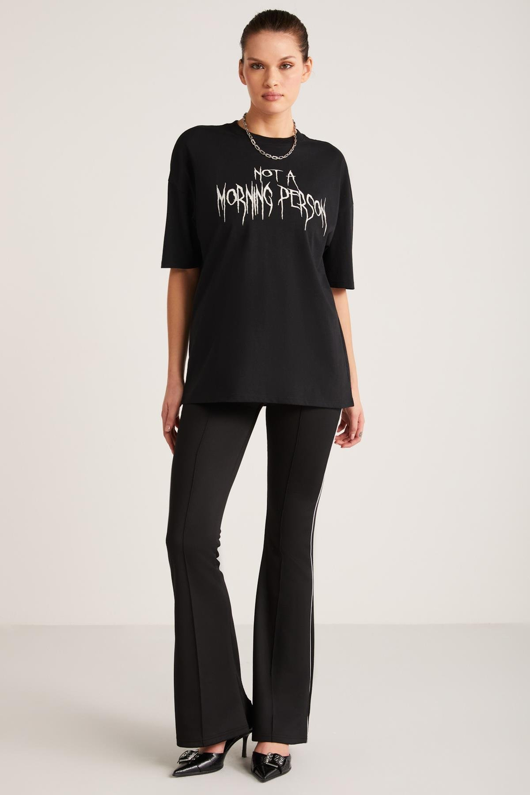 MADDIE Basic Slim Siyah Tekli T-Shirt