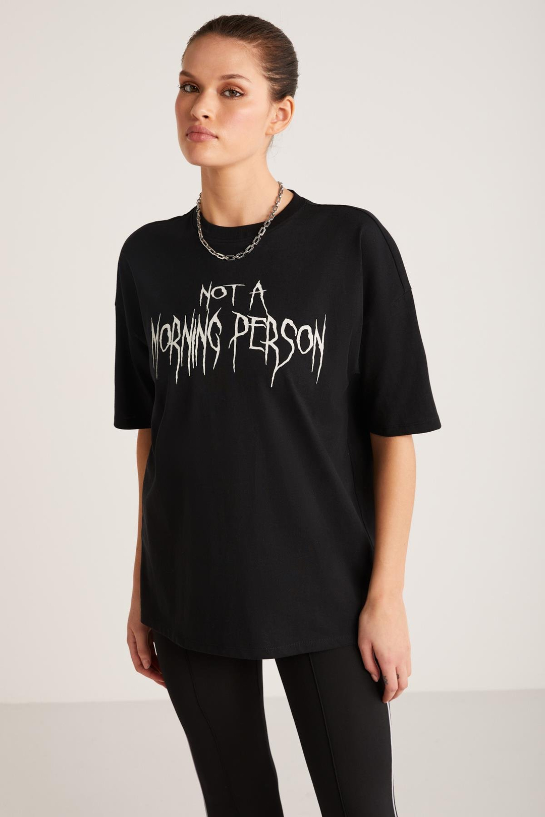 MADDIE Basic Slim Siyah Tekli T-Shirt