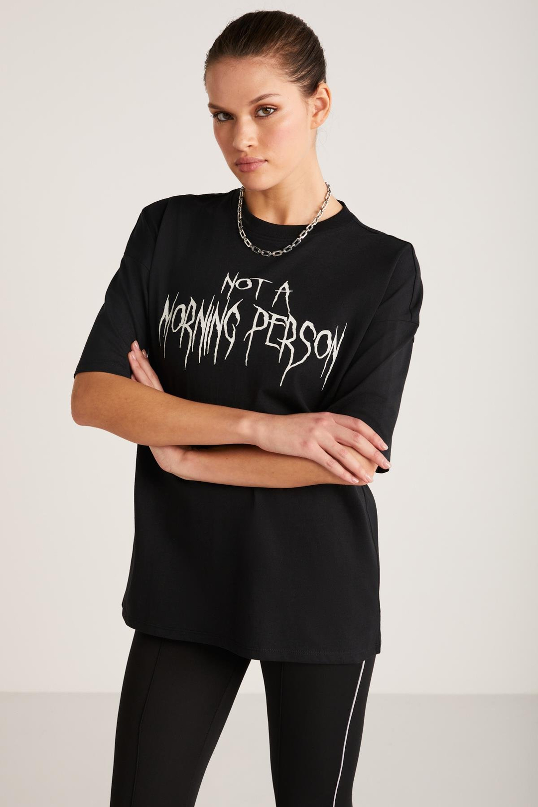 MADDIE Basic Slim Siyah Tekli T-Shirt