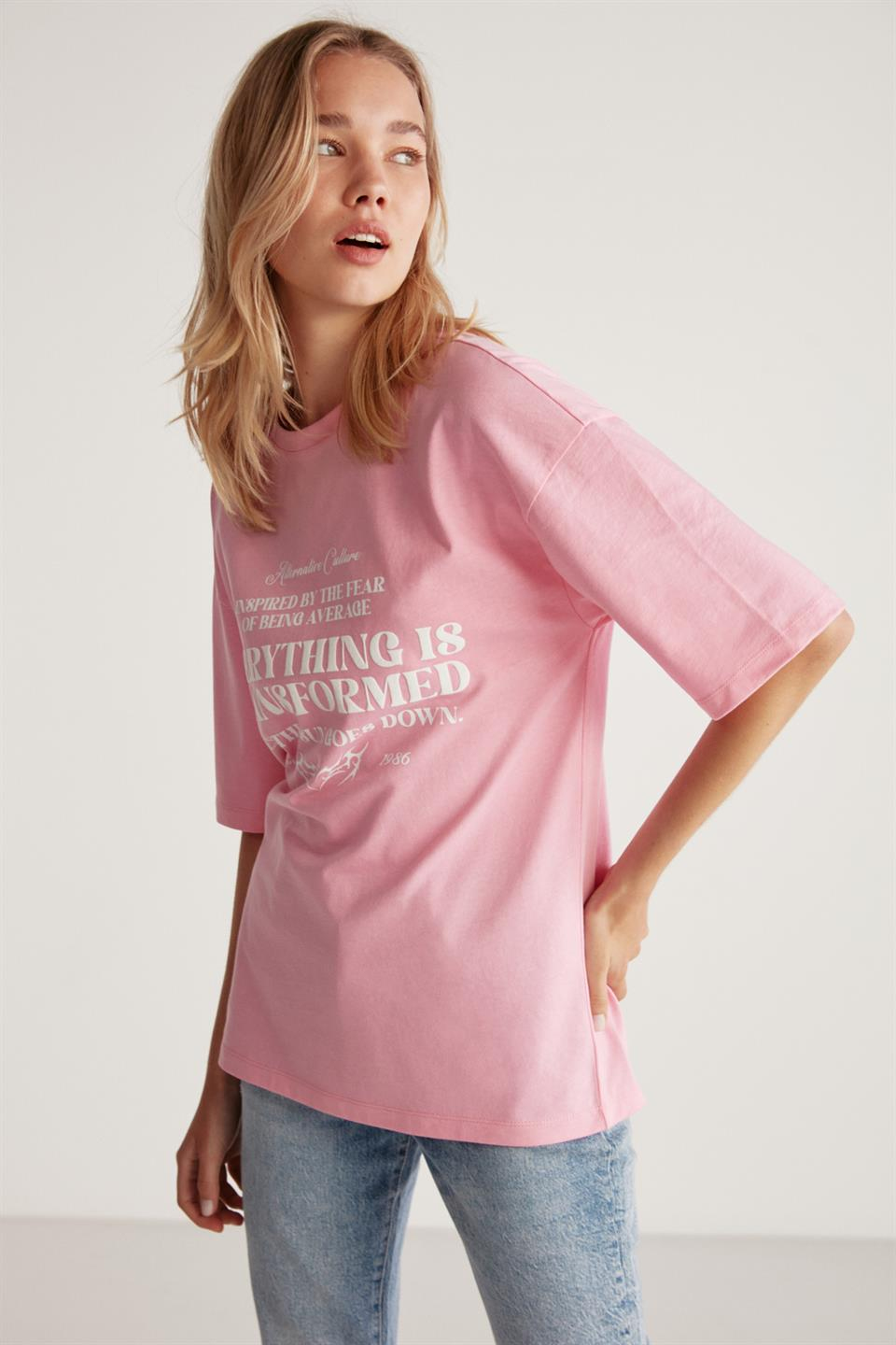 MADELINE Örme Oversize Pembe  T-Shirt