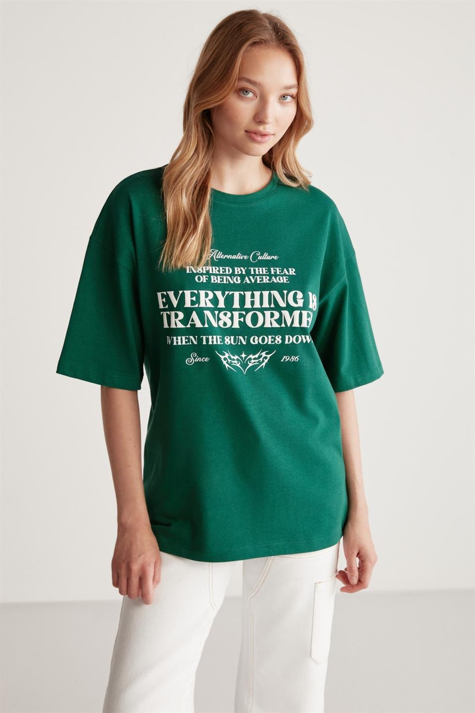MADELINE Örme Oversize Yeşil  T-Shirt