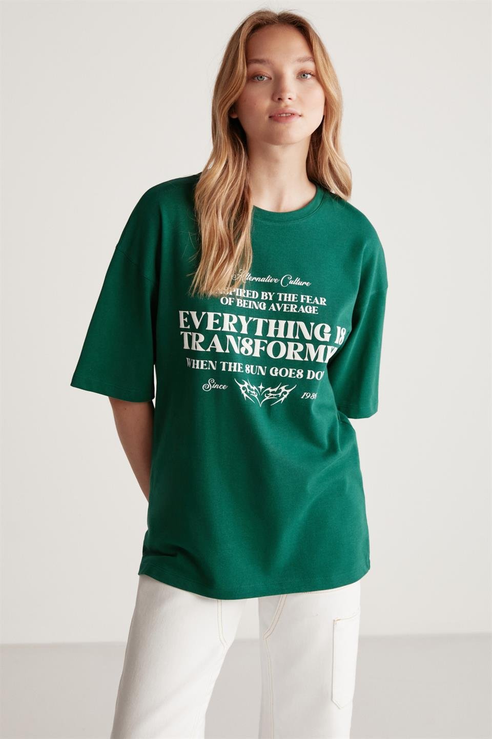 MADELINE Örme Oversize Yeşil  T-Shirt